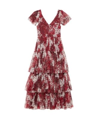  Women's Floral Print Tulle Midi Dress