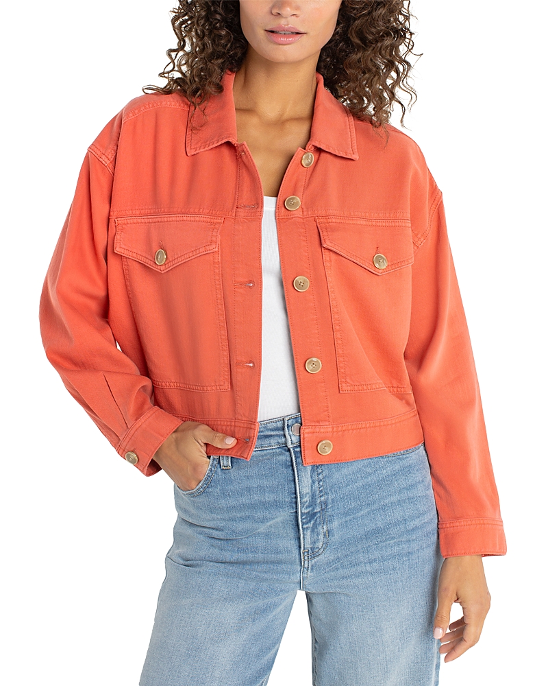 Liverpool Los Angeles Oversized Cropped Denim Jacket in Red Clay