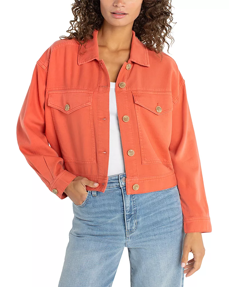 Liverpool Los Angeles Oversized Cropped Denim Jacket in Red Clay