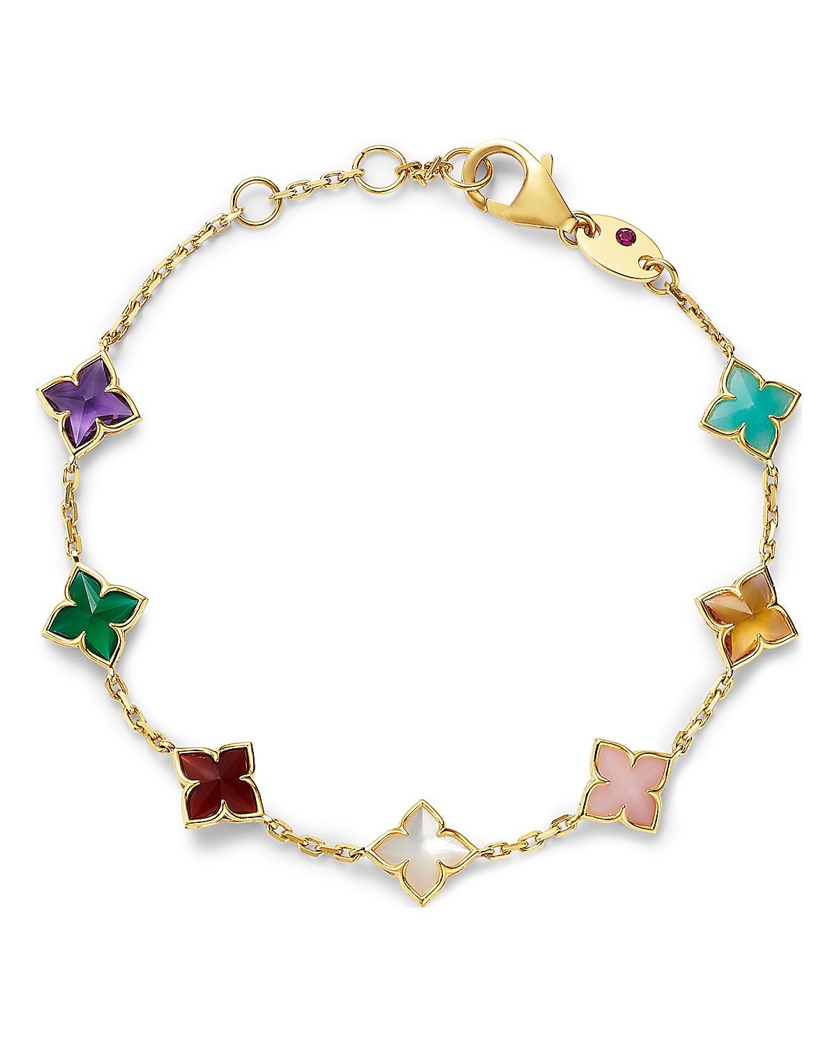 Roberto Coin 18K Yellow Gold Venetian Princess Multi Gemstone Flower Link Bracelet