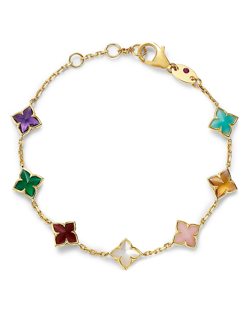 Roberto Coin 18K Yellow Gold Venetian Princess Multi Gemstone Flower Link Bracelet