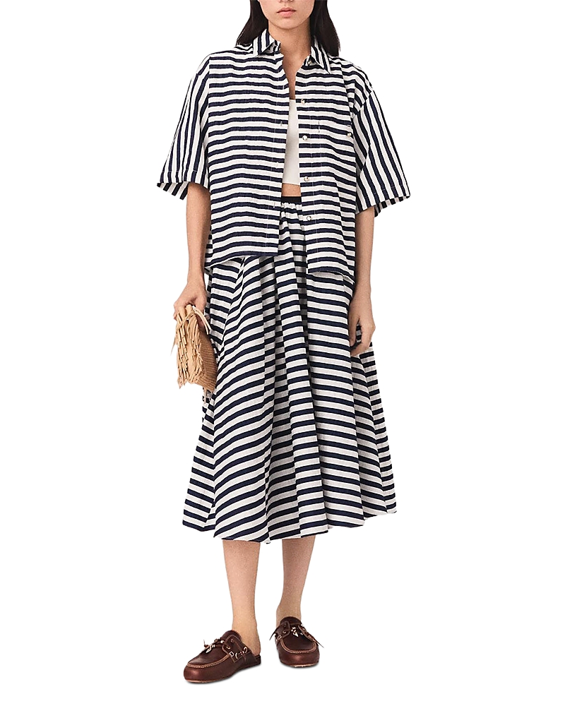 Maje Jalais Striped Midi Skirt