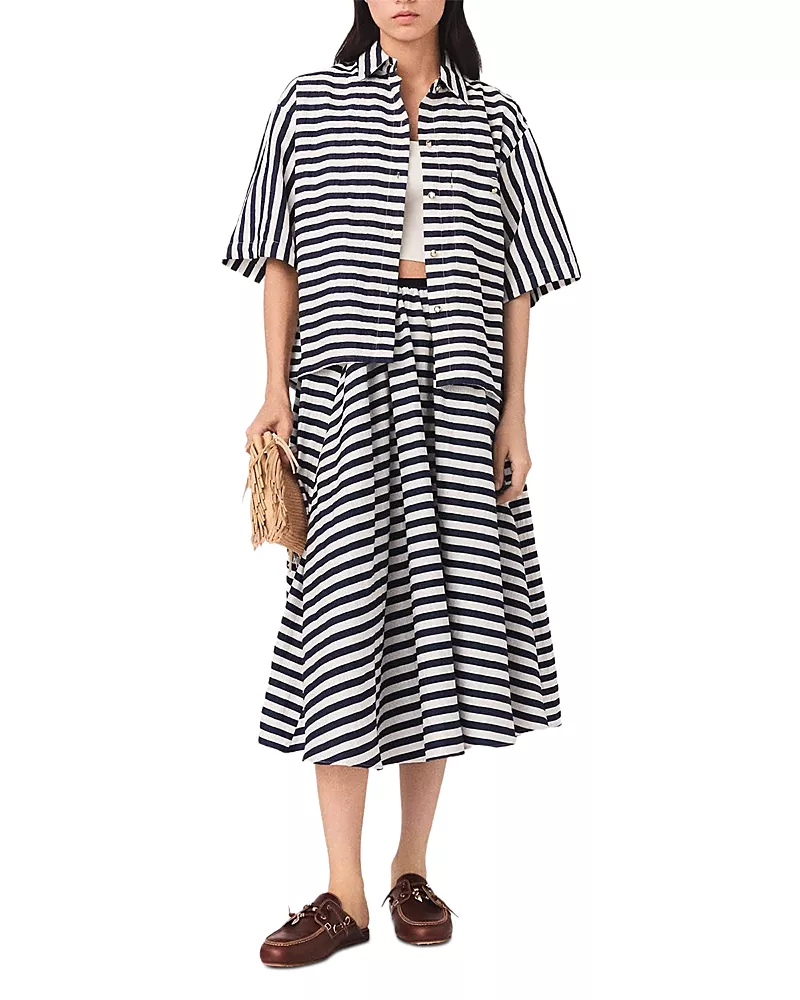 Maje Jalais Striped Midi Skirt
