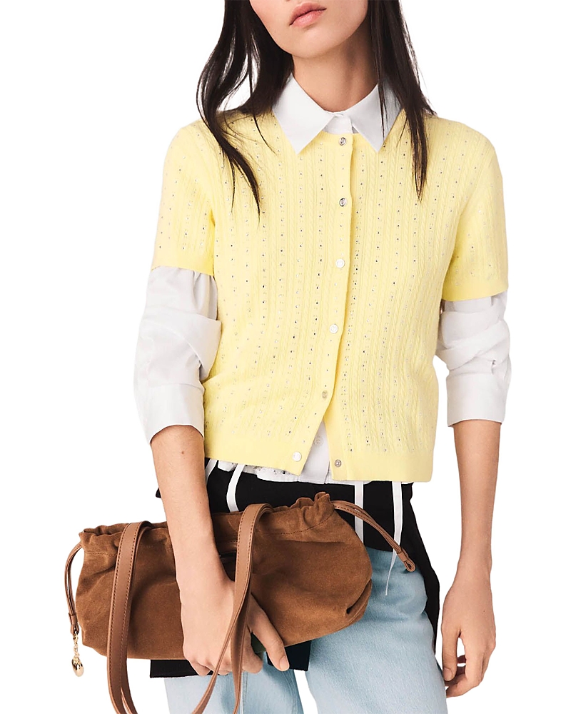 Maje Mapilo Rhinestone Short Sleeve Cardigan