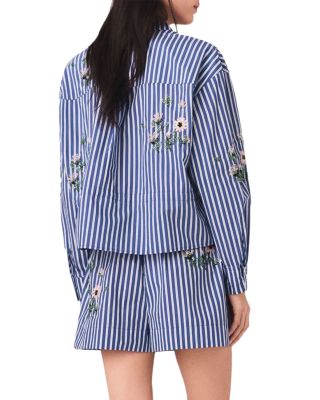Beaded Floral Striped Shirt