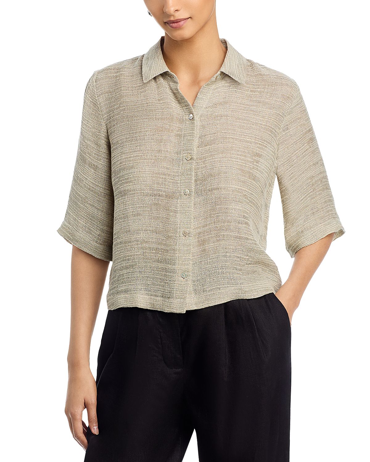 Eileen Fisher Classic Collar Elbow Sleeve Shirt