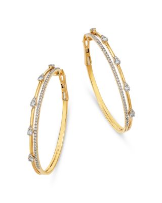 Diamond Large Double Hoop Earrings in 14K Yellow Gold, 1.0 tcw