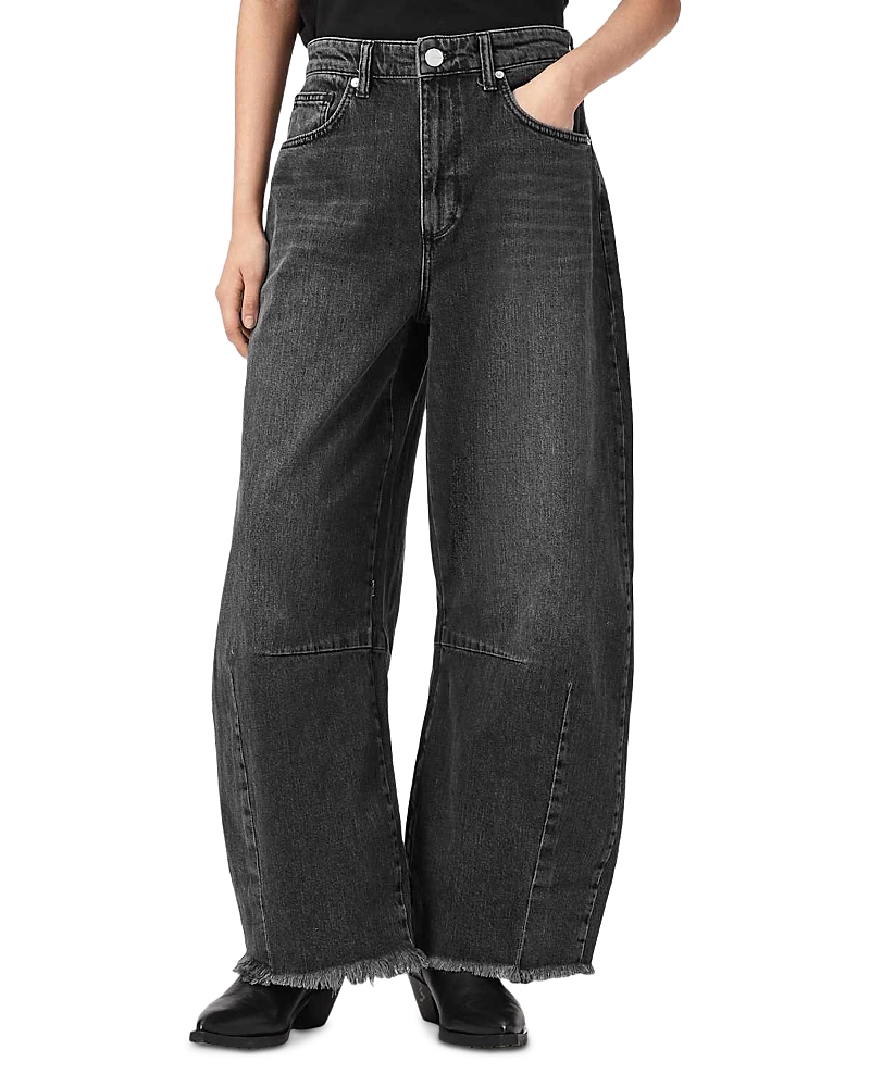Allsaints Payton High Rise Barrel Leg Crop Jeans in Washed Black