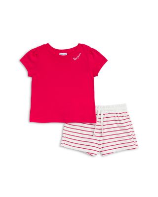 Girls' Bonjour Short Sleeved Tee & Striped Shorts Set - Little Kid