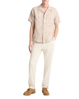 Linen Eyelet Stripe Short Sleeve Cabana Shirt