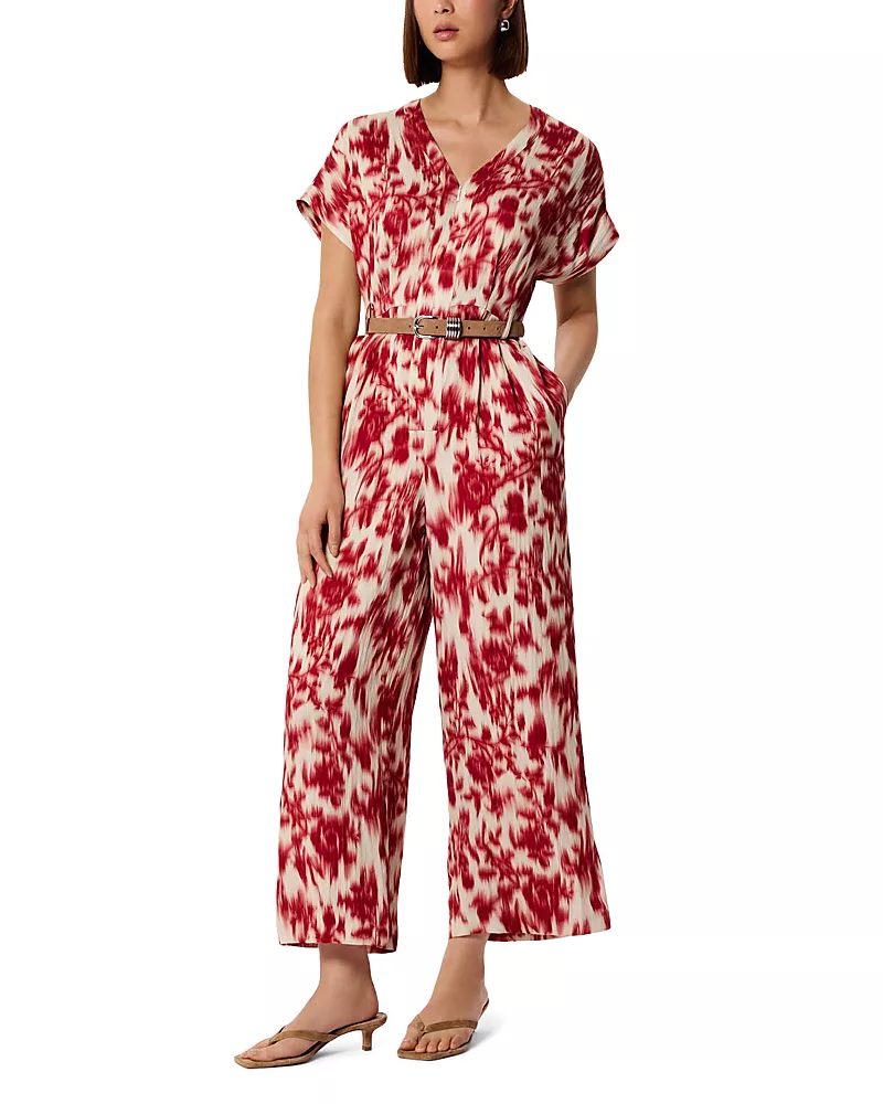 Whistles Blurred Floral Belted Jumpsuit