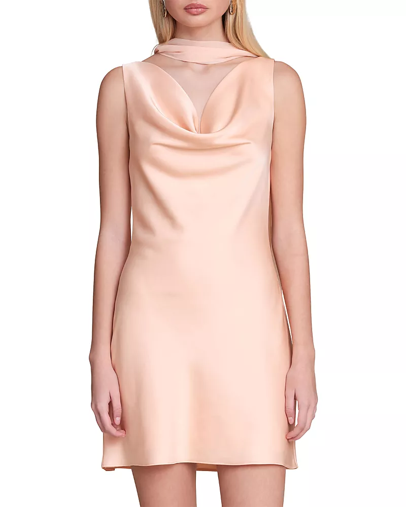 Avec Les Filles Floral Satin Scarf Tie Mini Dress