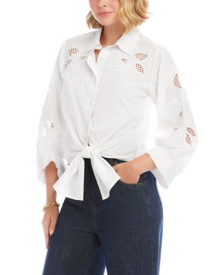 Embroidered Tie Front Blouse
