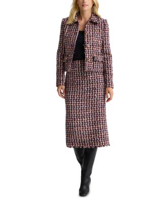 Houndstooth Tweed Pencil Skirt