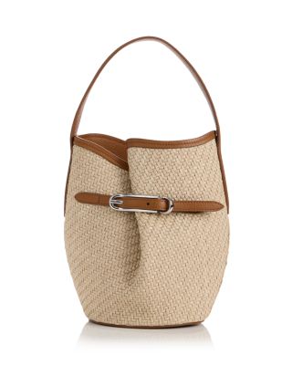 Belted Mini Raffia Bucket Bag