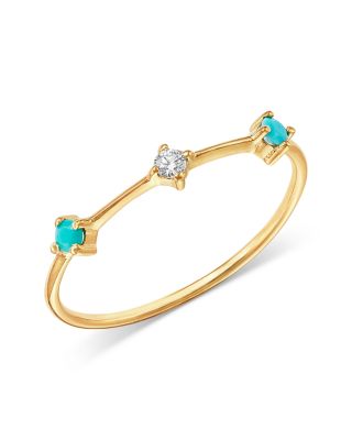 14K Yellow Gold Turquoise Gemstones Turquoise & Diamond Dash Ring