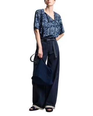 Bandana Print Chambray Short Sleeve Top