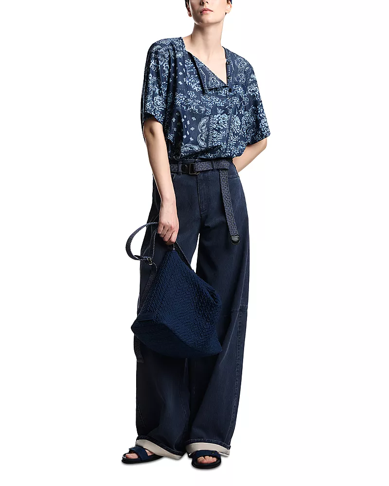 Emporio Armani Bandana Print Chambray Short Sleeve Top