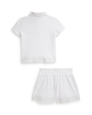 Girls' Eyelet Stretch Mesh Polo Shirt & Shorts Set - Little Kid, Big Kid