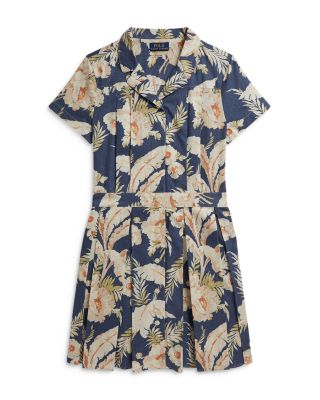 Girls' Tropical Floral Print Linen & Cotton Dress - Big Kid