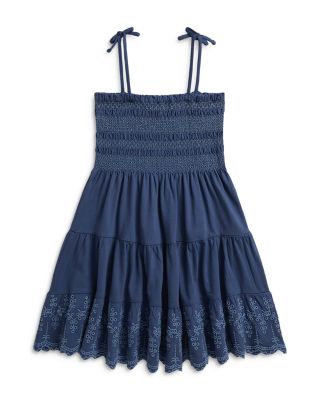 Girls' Smocked Eyelet Cotton Jersey Dress - Little Kid