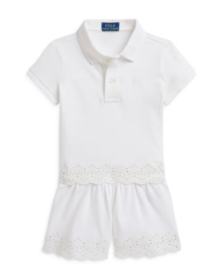 Girls' Eyelet Stretch Mesh Polo Shirt & Shorts Set - Little Kid