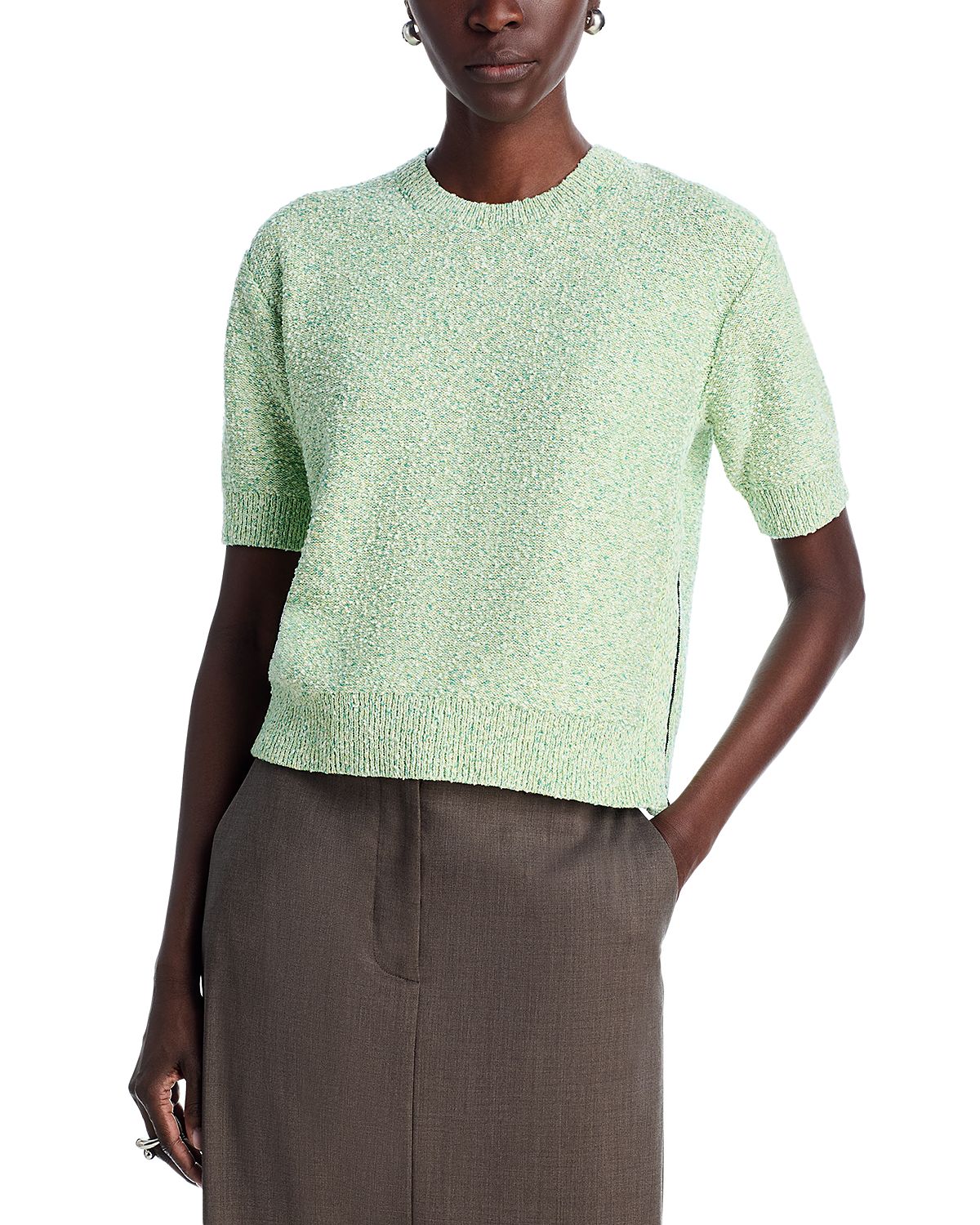 Theory Cropped Tweed Short Sleeve Sweater