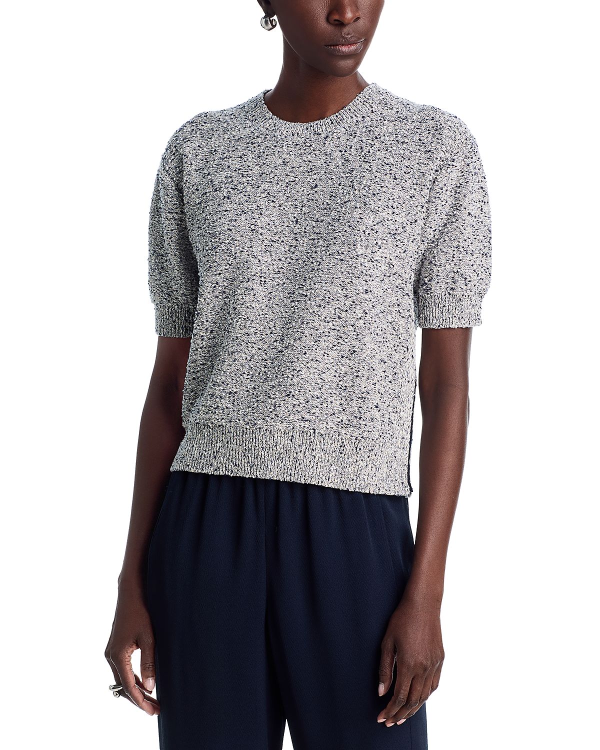 Theory Cropped Tweed Short Sleeve Sweater