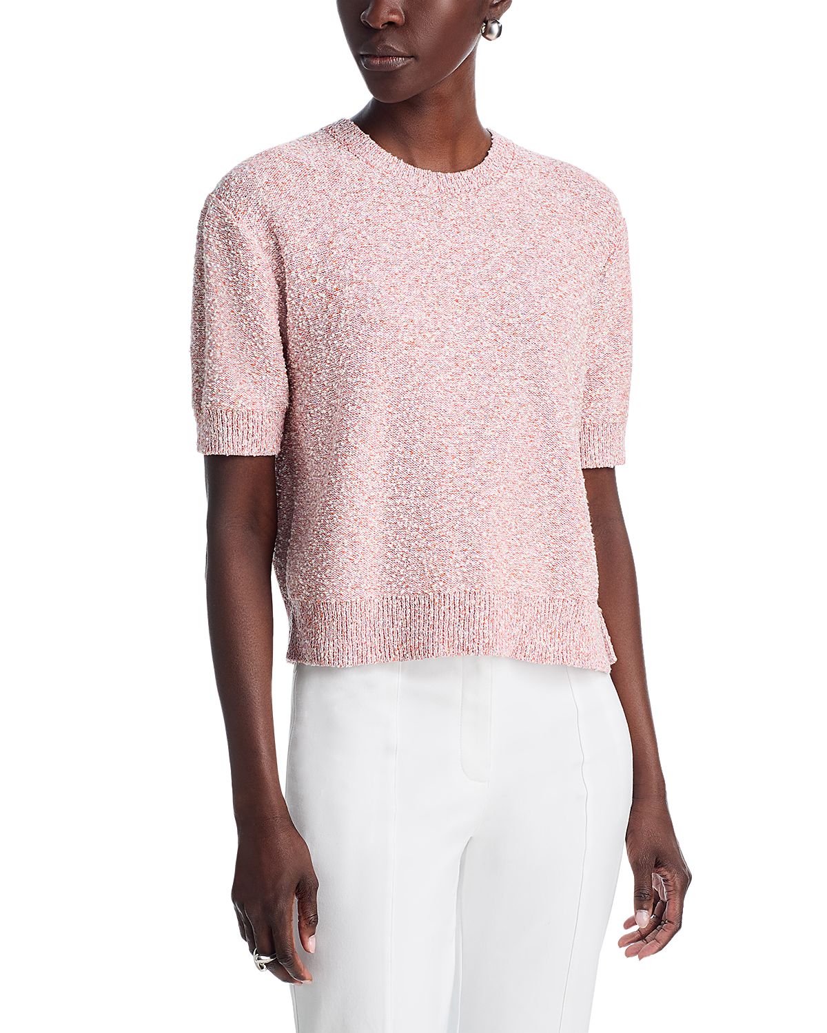 Theory Cropped Tweed Short Sleeve Sweater