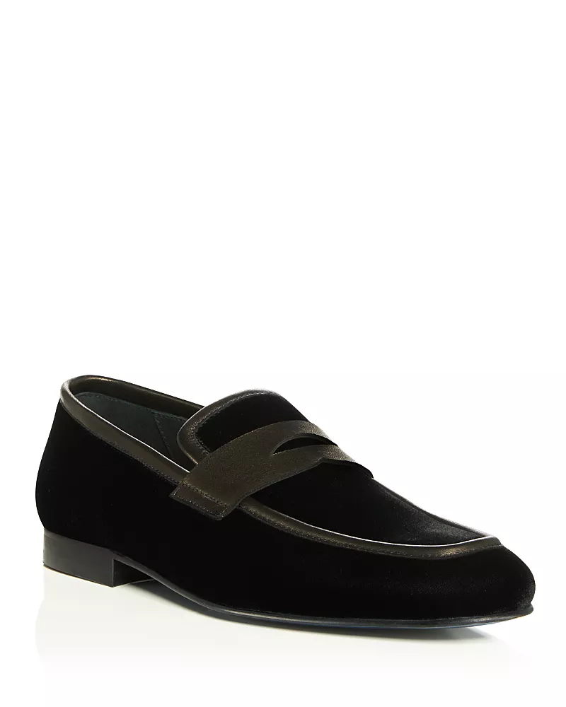 Stuart Weitzman Men's Dino Velvet & Leather Penny Loafers