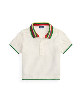 Striped Collar Pointelle Polo Shirt