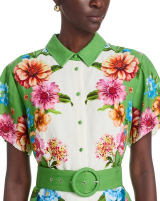 Placed Floral Button Down Midi Dress