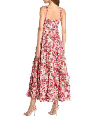 Ruffle Floral Sweetheart Neck Gown