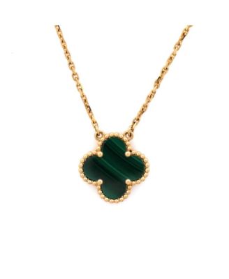  Vintage Alhambra Pendant Necklace 18K Gold and Malachite, 16.5"