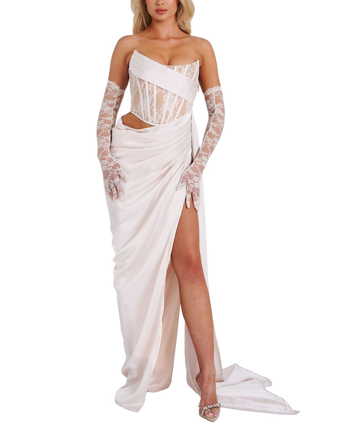 Miss Circle Callie Corset Draping High Slit Gown