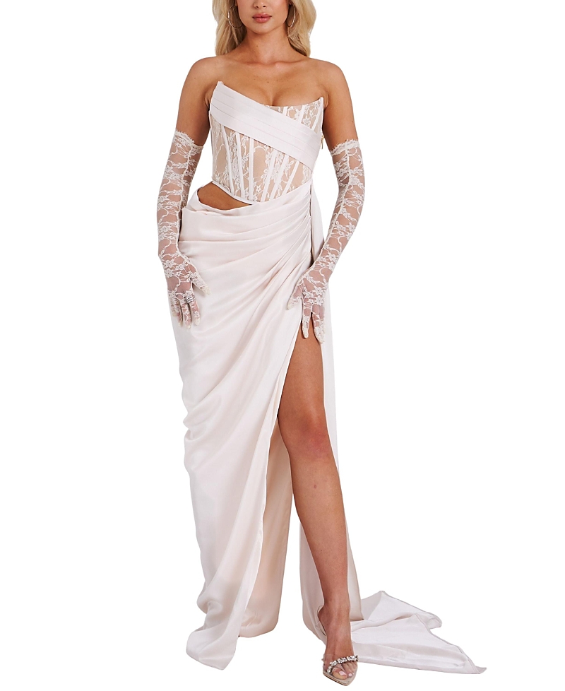 Miss Circle Callie Corset Draping High Slit Gown