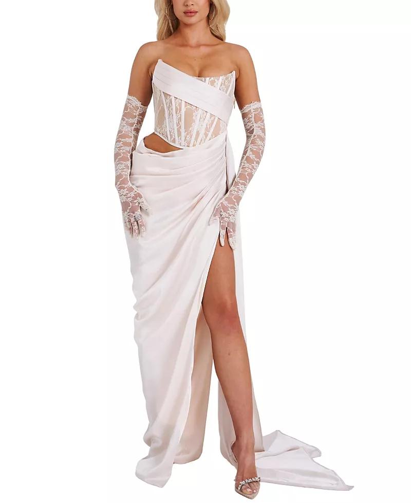 Miss Circle Callie Corset Draping High Slit Gown