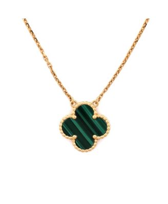  Vintage Alhambra Pendant Necklace 18K Gold and Malachite, 16.25"