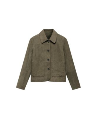  Women's Suede Jacket with Classic Collar & Button-Front Pockets