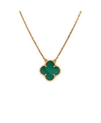  Vintage Alhambra Pendant Necklace 18K Gold and Malachite, 16.75"