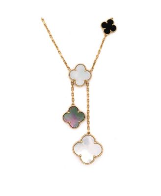  Magic Alhambra 6 Motifs Necklace 18K Gold and Mother of Pearl with Onyx, 16.5"