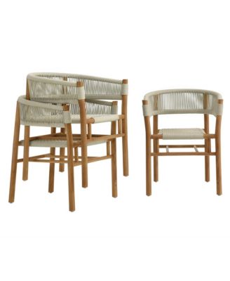  Vienna Outdoor Patio Teak and Rope Curved-Back Dining Armchairs, Set of 2