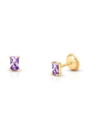 Girls' 14K Gold Radiant Cubic Zirconia Stud Earrings – Baby, Little Kid, Big Kid
