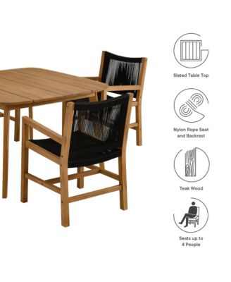  Vienna Outdoor Patio Teak and Rope Dining Set with Armchairs, Set of 5