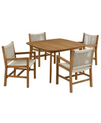  Vienna Outdoor Patio Teak and Rope Dining Set with Armchairs, Set of 5