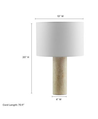 Zenith Travertine Table Lamp With Fabric Drum Shade