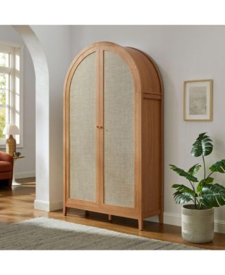 Calista 79" Tall Wide Rattan Arched Storage Cabinet