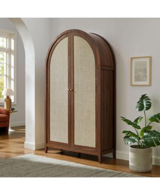 Calista 79" Tall Wide Rattan Arched Storage Cabinet