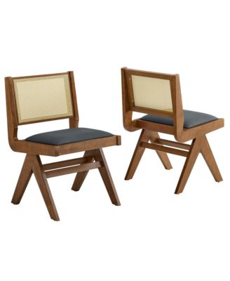  Thera Leather and Cane Dining Side Chairs, Set of 2