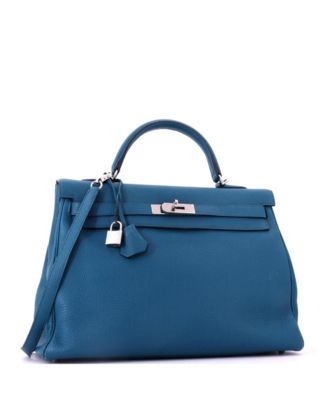 Kelly 35 Handbag Blue Togo with Palladium Hardware